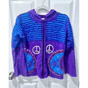 India Boutique Jacket Womens Mediu Embroidered Boho Hoodie Nepal Festival TieDye